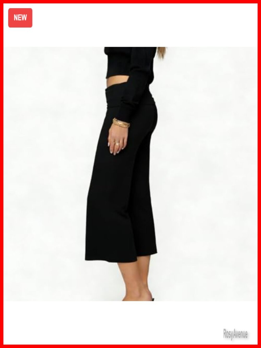 Fold Over Capri Pants Flowy Low Rise Wide Leg Gaucho Yoga Capris Comfy Palazzo - Picture 2 of 3